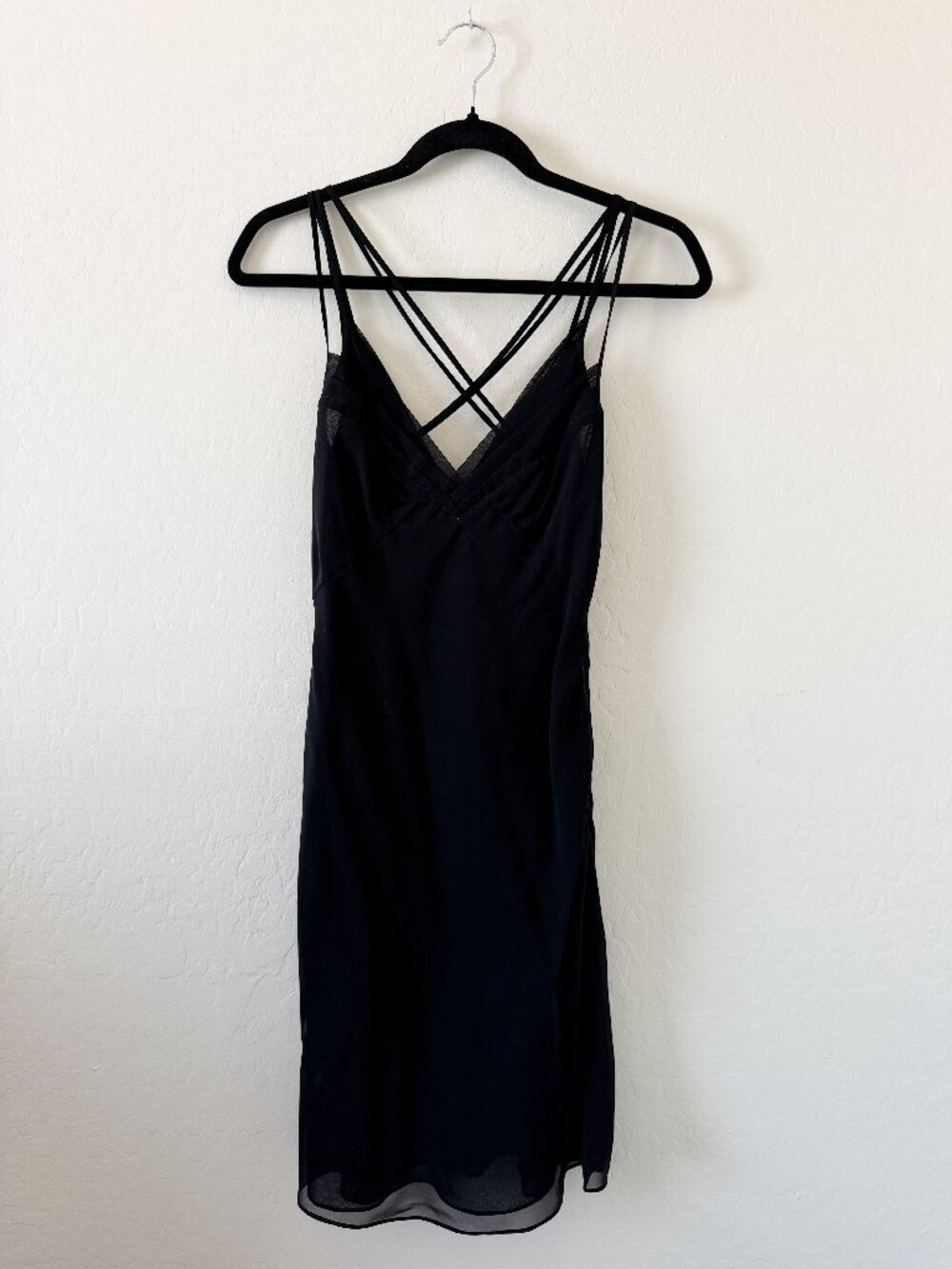 Vintage Y2K Armani Exchange Black Chiffon Slip Mini Dress